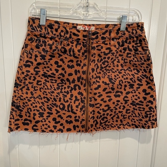 We the free cheetah print full front zip mini skirt 27 regular 100% cotton - Picture 1 of 8